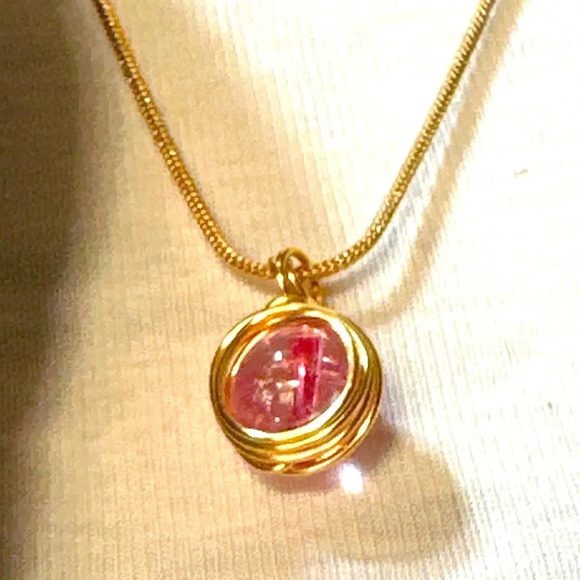 Pink Tourmaline /Indicolite/ sphere pendant gold necklace - Picture 1 of 7